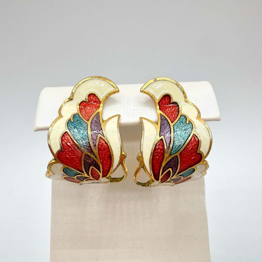 Vintage Cloisonné Butterfly Earrings Half Hoop Cottagecore Grannycore Fairycore